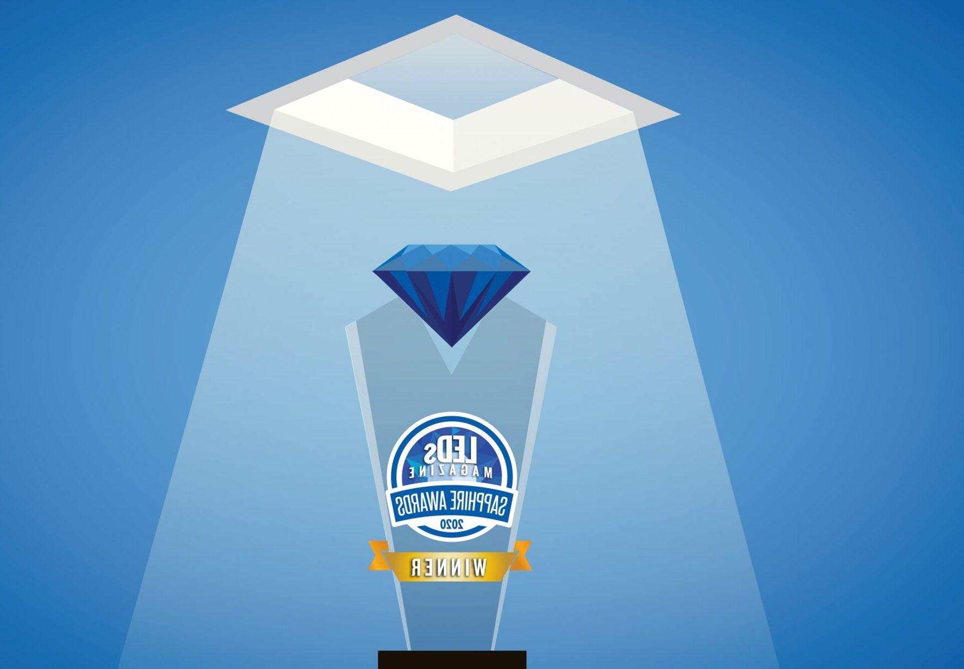 illustration graphic of a troffer light shining on LED Magazine's 2020 Sapphire Award